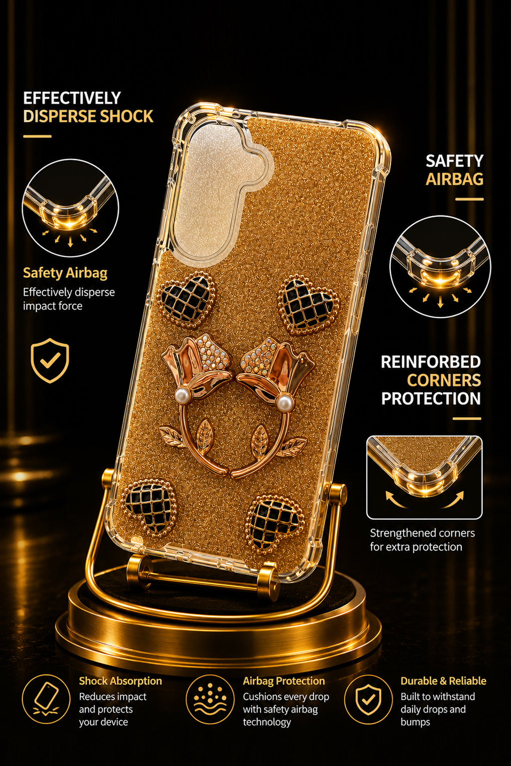 Golden Bloom Hearts Case