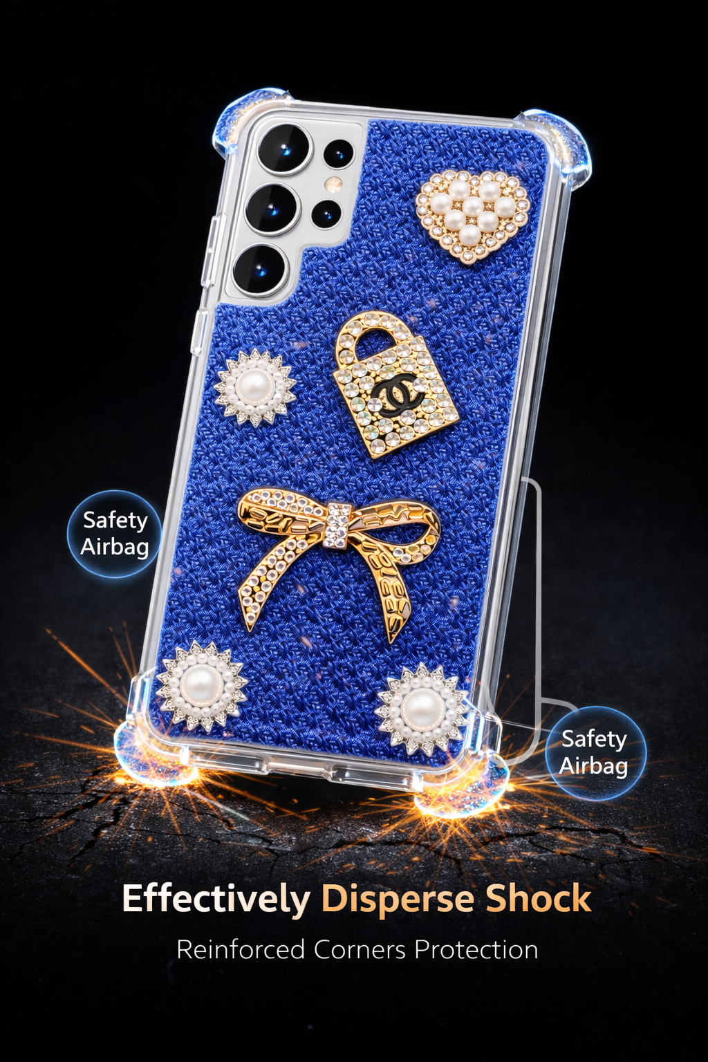Royal Blue Pearl Bow – Luxury Shockproof Case