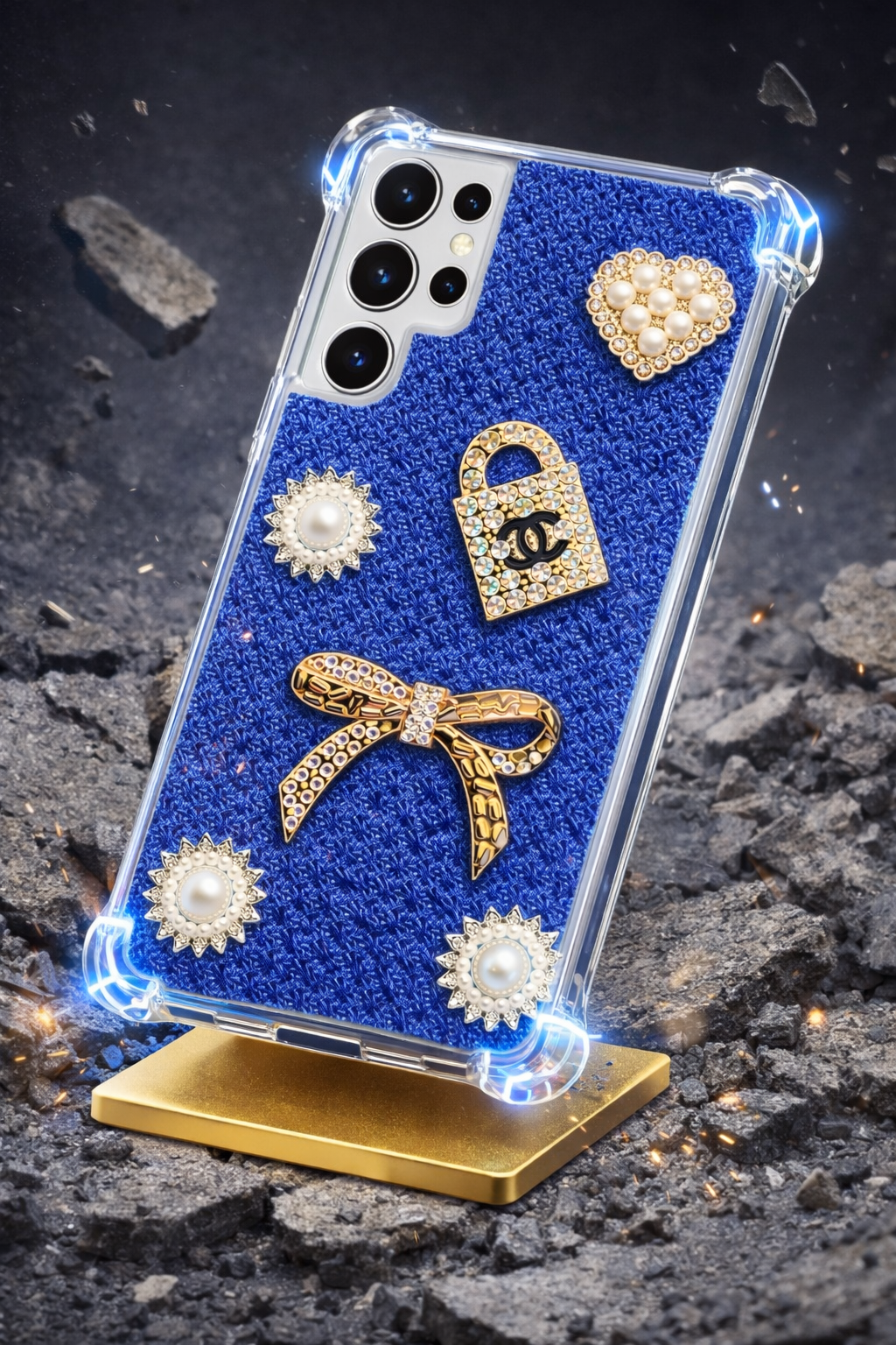 Royal Blue Pearl Bow – Luxury Shockproof Case